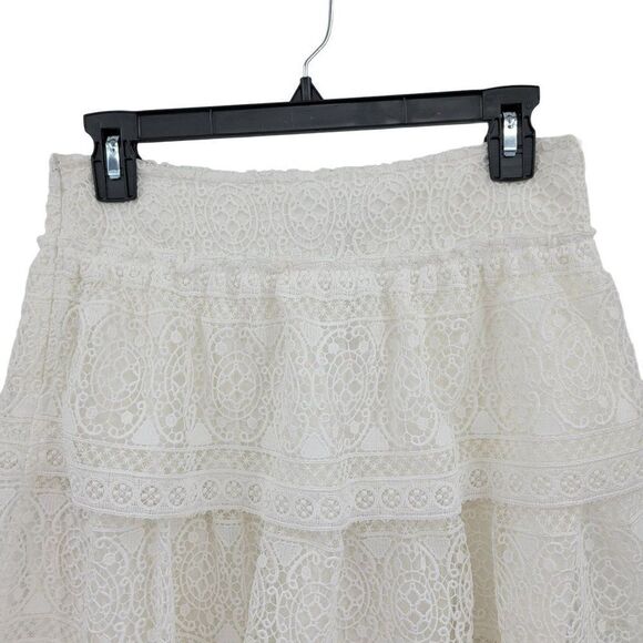 Anine Bing Skirt Mini Crochet Lace Tiered Tassel Fringe Hem Mini White XS - Picture 9 of 15